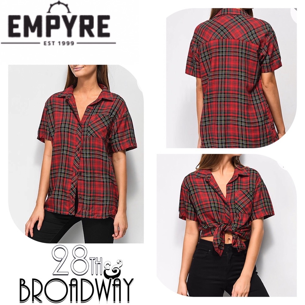 Empyre Red & Black Button Down Plaid Short Sleeve Shirt - Picture 2 of 8